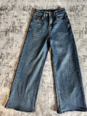 GUABMN Lux High Waist Fleece Lined Flare Blue Jeans